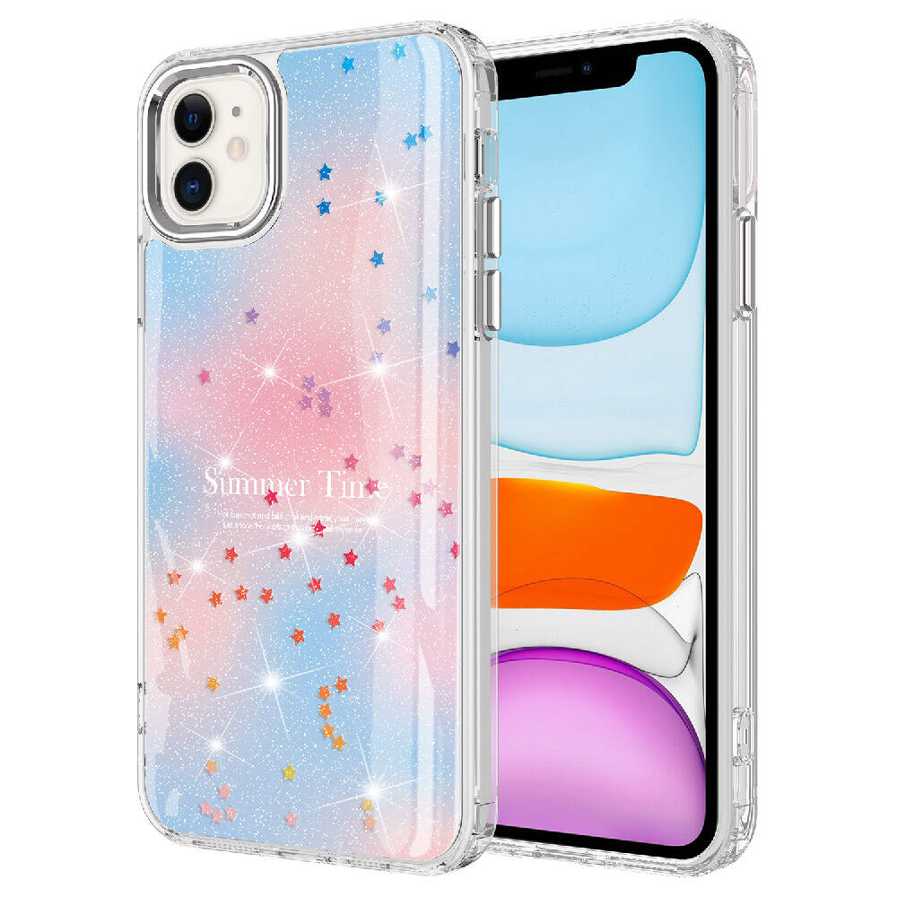 [RNZ-TA96745] Apple iPhone 11 Uyumlu Kılıf Simli Desenli Parlak Zore Task Kapak (Mavi)