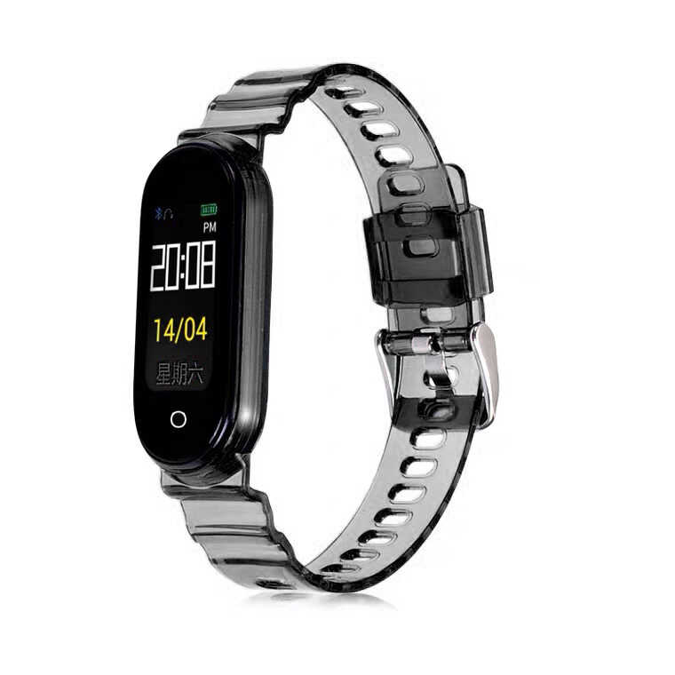 [RNZ-TA45710] Xiaomi Mi Band 5 Uyumlu Kordon Şeffaf Renkli Transparan KRD-27 Kayış (Siyah)