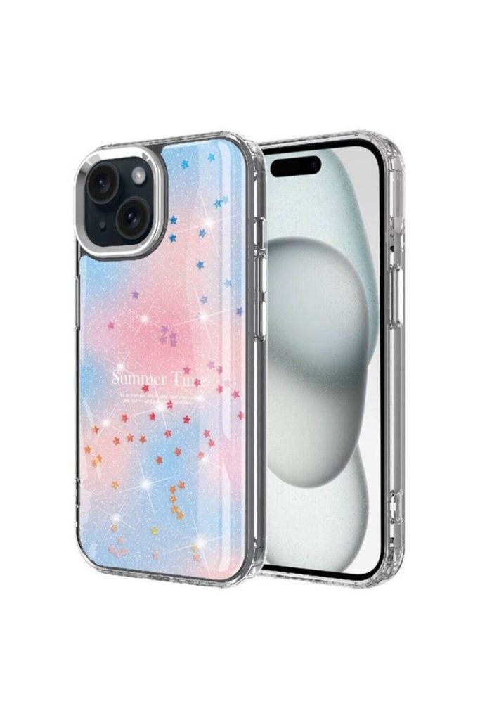 [RNZ-TA96749] Apple iPhone 14 Uyumlu Kılıf Simli Desenli Parlak Zore Task Kapak (Mavi)