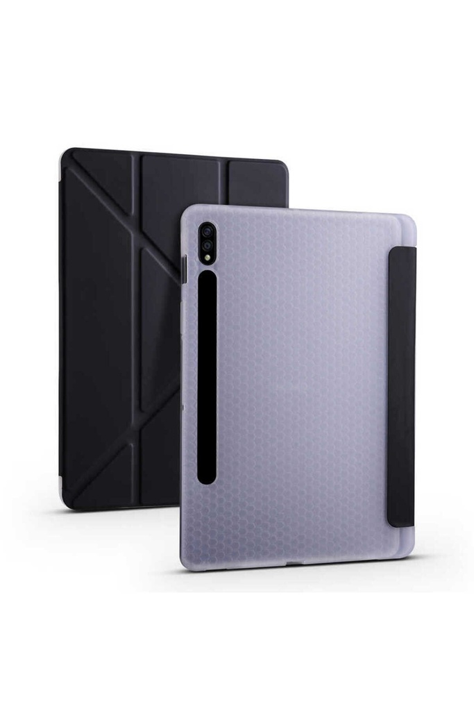 [RNZ-TA47026] Samsung Galaxy Tab S7 T870 Uyumlu Kılıf Zore Tri Folding Kalem Bölmeli Standlı Kılıf (Siyah)