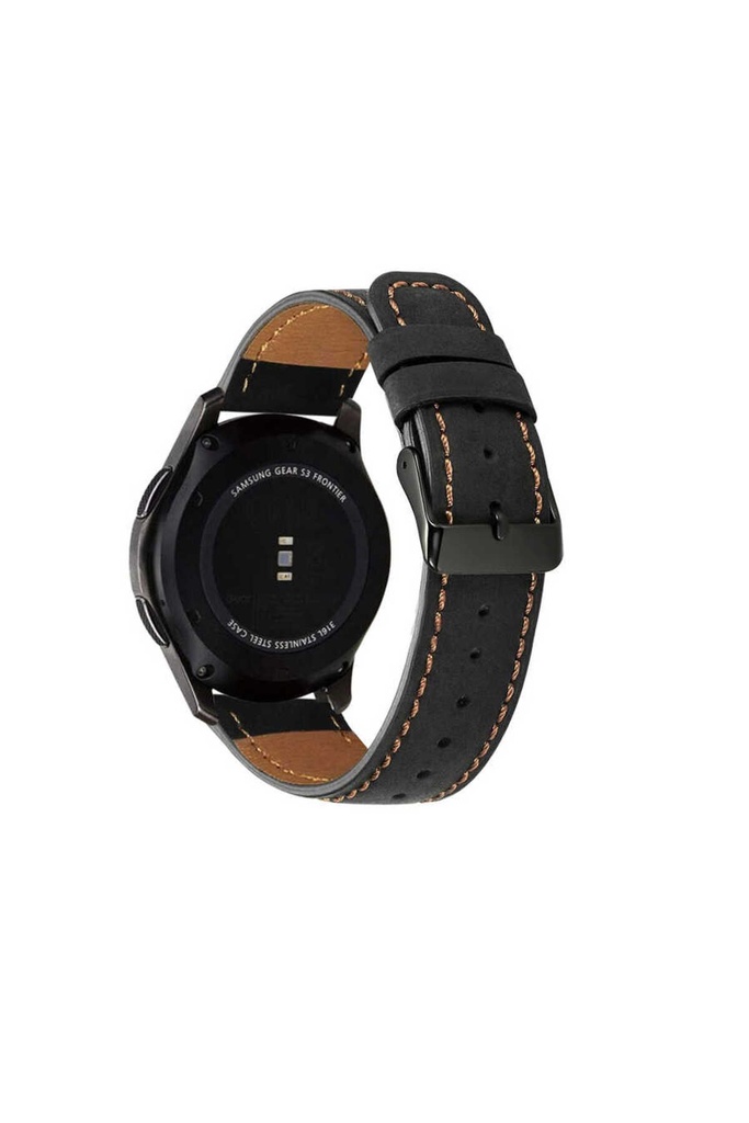 [RNZ-TA46377] Samsung Galaxy Watch 46mm Uyumlu 22mm Kordon Deri İnce Tasarımlı Dikişli KRD-29 Kayış (Siyah)