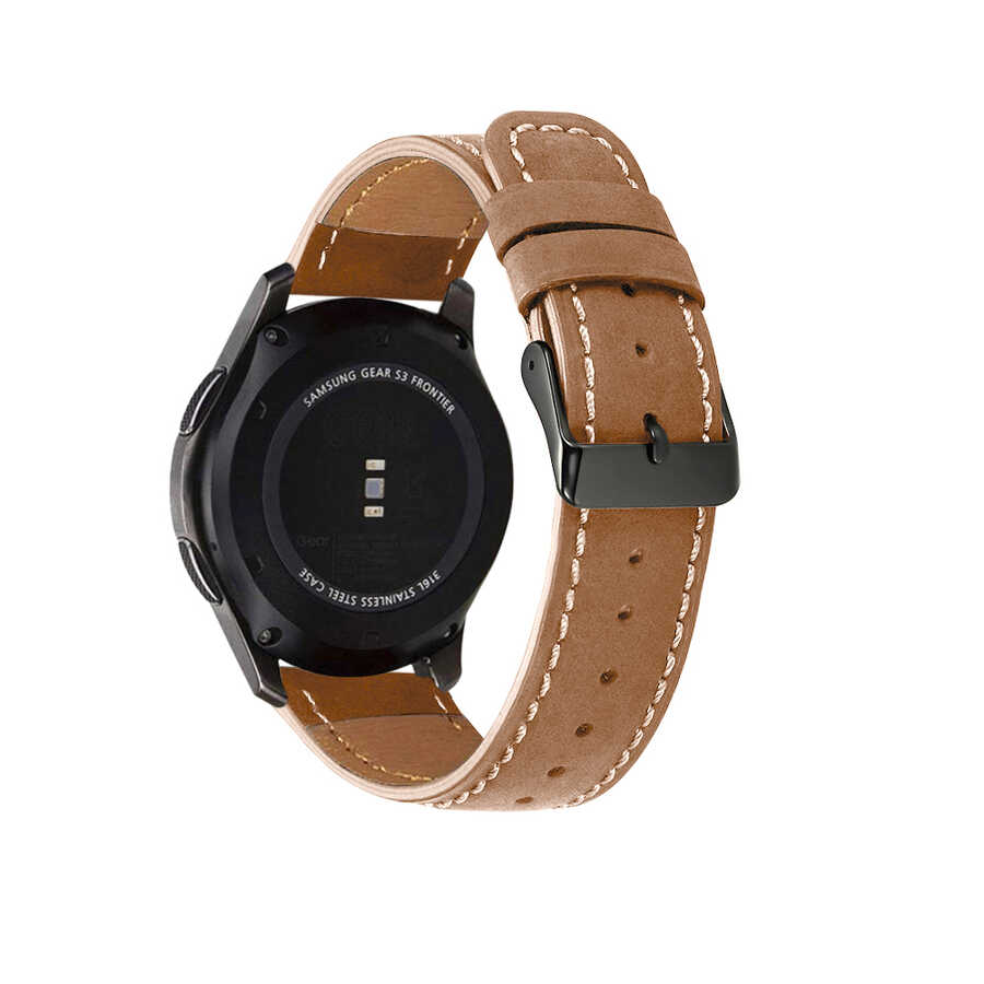 Huawei GT2 46mm 22mm Uyumlu Kordon Deri İnce Tasarımlı Dikişli KRD-29 Kayış