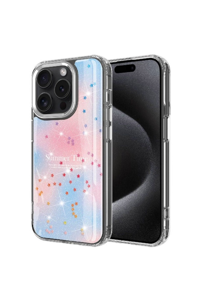 [RNZ-TA96757] Apple iPhone 15 Pro Max Uyumlu Kılıf Simli Desenli Parlak Zore Task Kapak (Mavi)