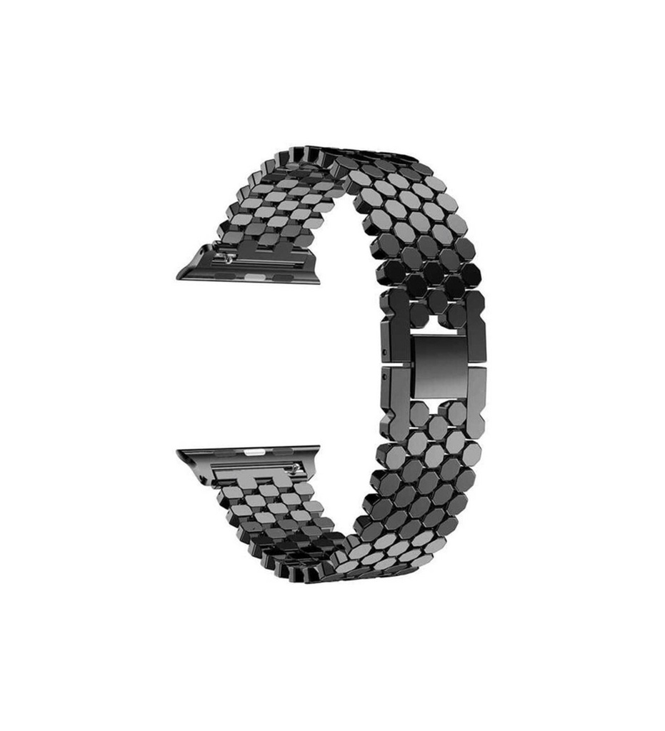 [RNZ-TA46874] Apple Watch 38mm Uyumlu Kordon Metal Bal Peteği Şık Tasarım KRD-30 Kayış (Siyah)