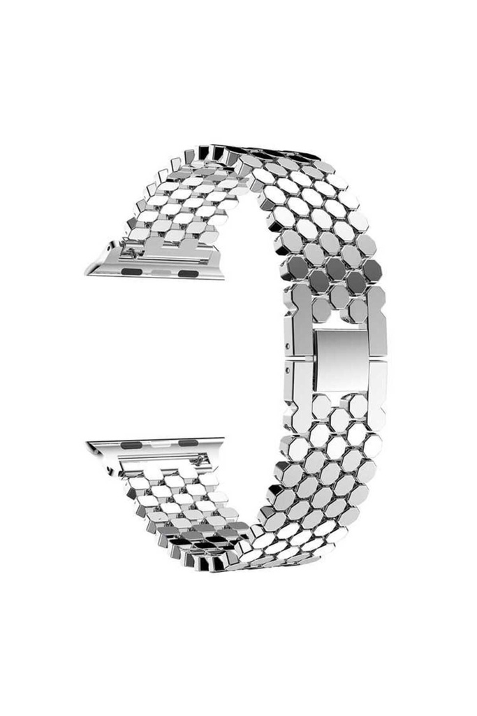 Apple Watch 44mm Uyumlu Kordon Metal Bal Peteği Şık Tasarım KRD-30 Kayış