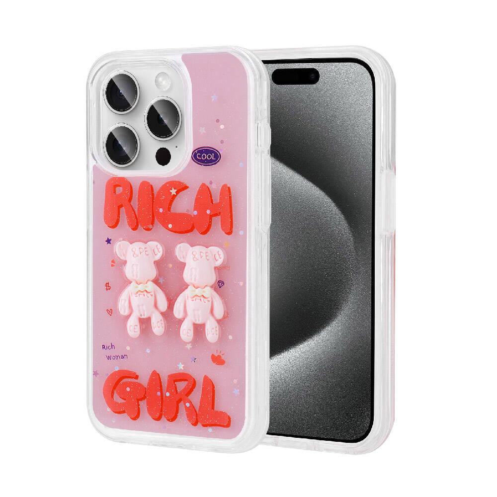 [RNZ-TA96778] Apple iPhone 15 Pro Max Uyumlu Kılıf Kabartma Figürlü Parlak Zore Minimini Silikon Kapak (Kırmızı)