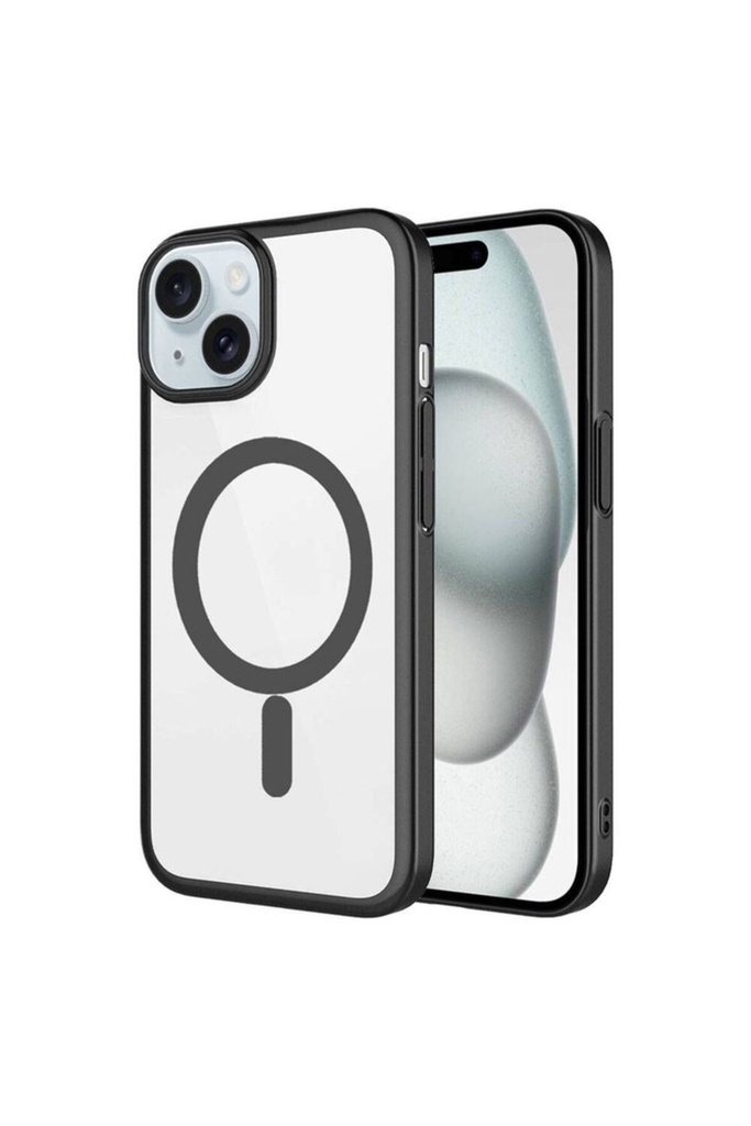 [RNZ-TA96781] Apple iPhone 15 Uyumlu Kılıf Wireless Şarj Özellikli Sert PC Zore Mat Riksos M-safe Kapak (Siyah)