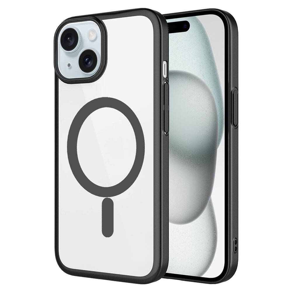 [RNZ-TA96781] Apple iPhone 15 Uyumlu Kılıf Wireless Şarj Özellikli Sert PC Zore Mat Riksos M-safe Kapak (Siyah)