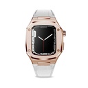 ​​​Apple Watch 7 45mm Uyumlu Kordon Deri Kordon Metal Kasa Korumalı Luxury KRD-67 Kayış