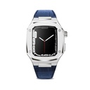 ​​​Apple Watch 7 45mm Uyumlu Kordon Deri Kordon Metal Kasa Korumalı Luxury KRD-67 Kayış