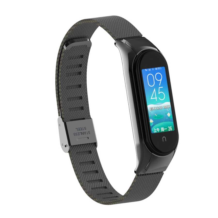 [RNZ-TA53629] Xiaomi Mi Band 5 Uyumlu KRD-06 Metal Kordon (Siyah)