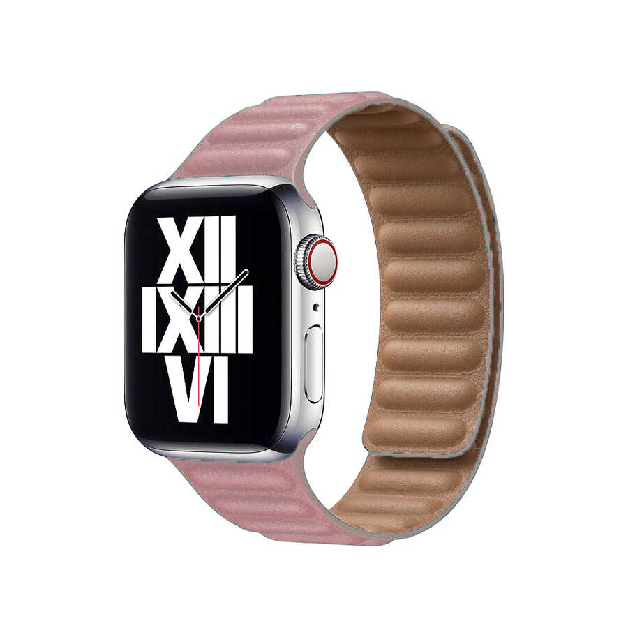 ​​​Apple Watch 44mm Uyumlu Kordon Suni Deri Baklalı KRD-34 Kayış