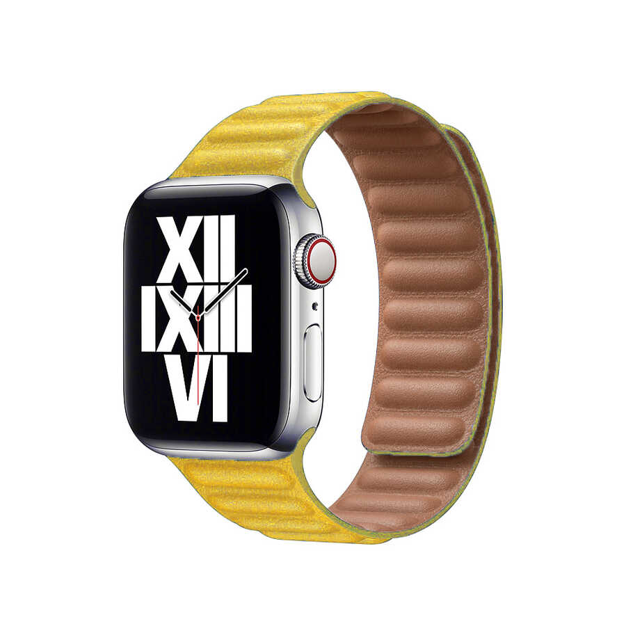 ​​​Apple Watch 44mm Uyumlu Kordon Suni Deri Baklalı KRD-34 Kayış