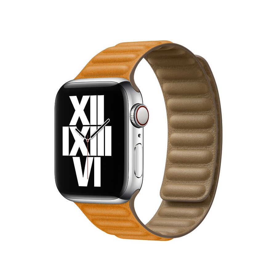 ​​​Apple Watch 44mm Uyumlu Kordon Suni Deri Baklalı KRD-34 Kayış