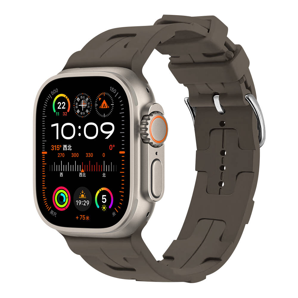 Apple Watch Ultra 49mm Uyumlu Kordon Silikon Yumuşak Esnek Metal Klipsli KRD-92 Kayış