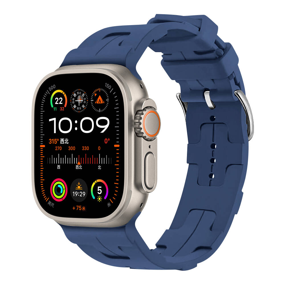 Apple Watch Ultra 49mm Uyumlu Kordon Silikon Yumuşak Esnek Metal Klipsli KRD-92 Kayış