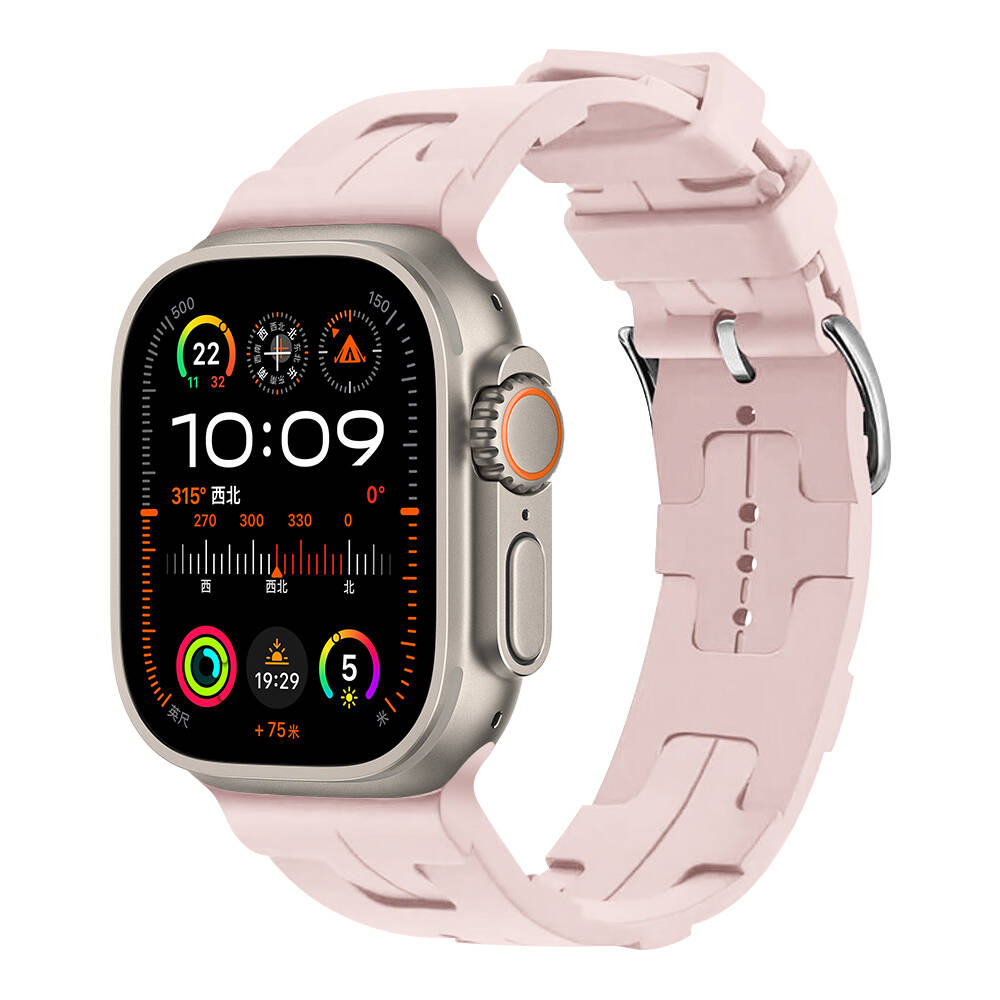 Apple Watch Ultra 49mm Uyumlu Kordon Silikon Yumuşak Esnek Metal Klipsli KRD-92 Kayış