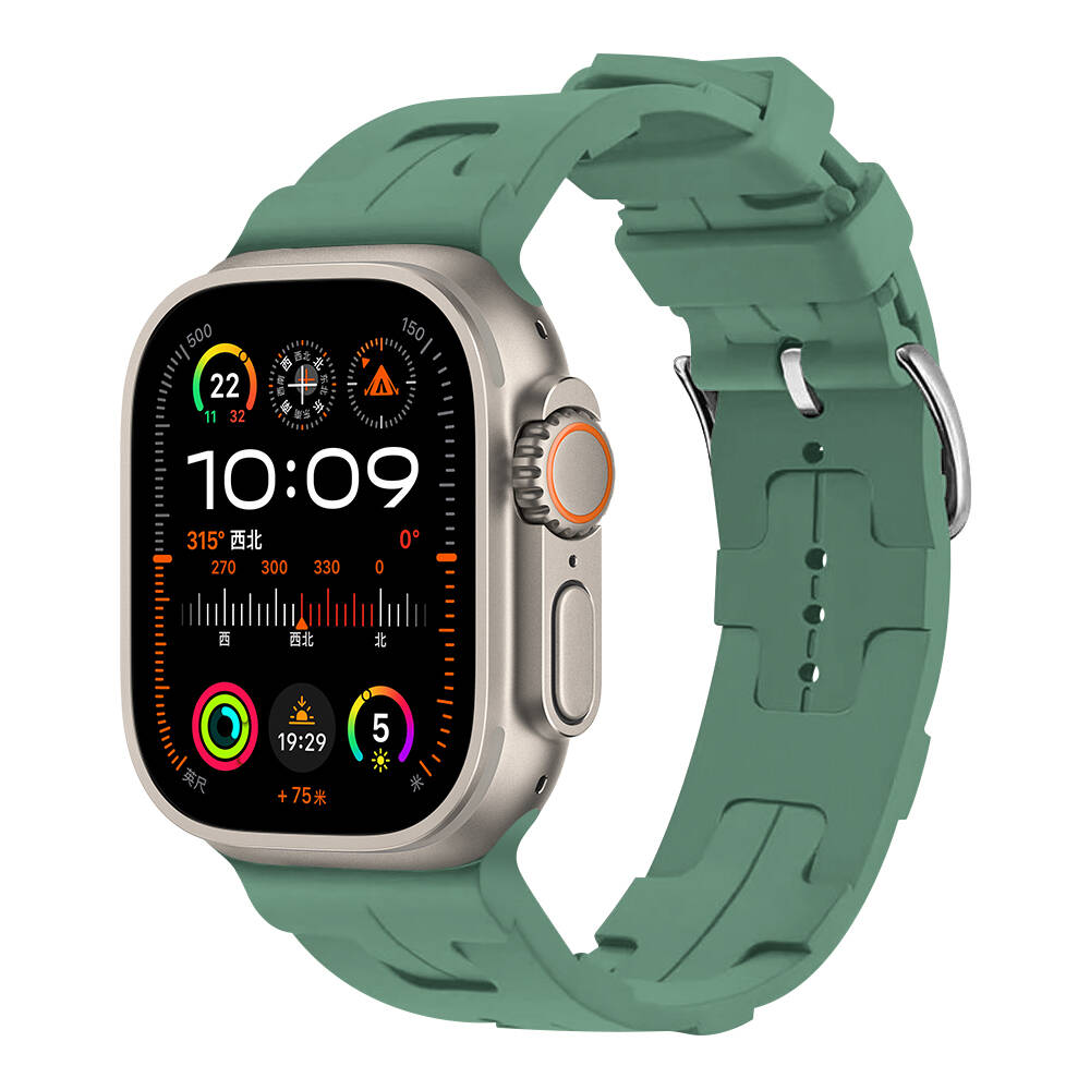 Apple Watch Ultra 49mm Uyumlu Kordon Silikon Yumuşak Esnek Metal Klipsli KRD-92 Kayış