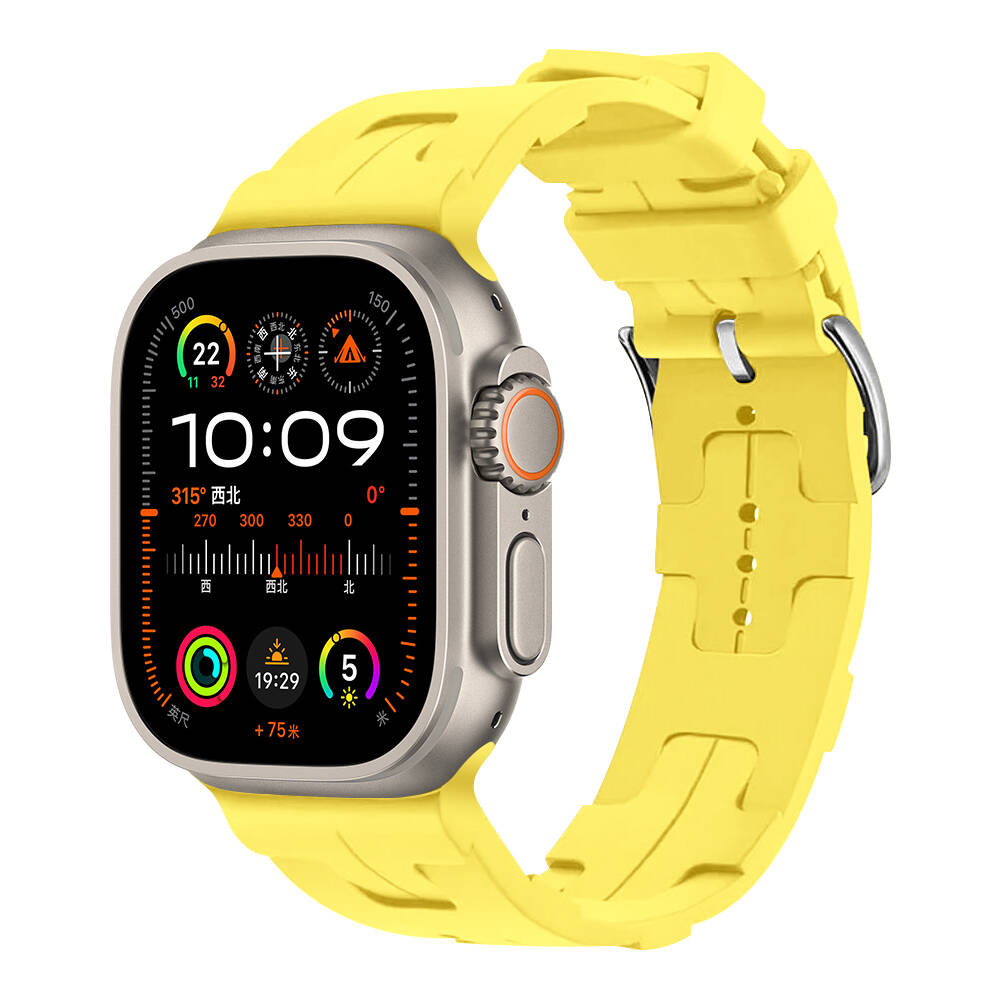 Apple Watch Ultra 49mm Uyumlu Kordon Silikon Yumuşak Esnek Metal Klipsli KRD-92 Kayış