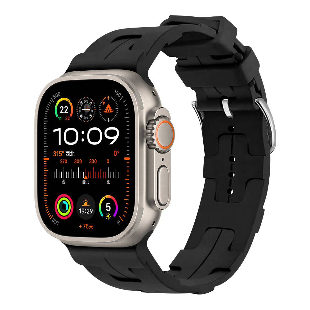 [RNZ-TA97414] Apple Watch Ultra 49mm Uyumlu Kordon Silikon Yumuşak Esnek Metal Klipsli KRD-92 Kayış (Siyah)