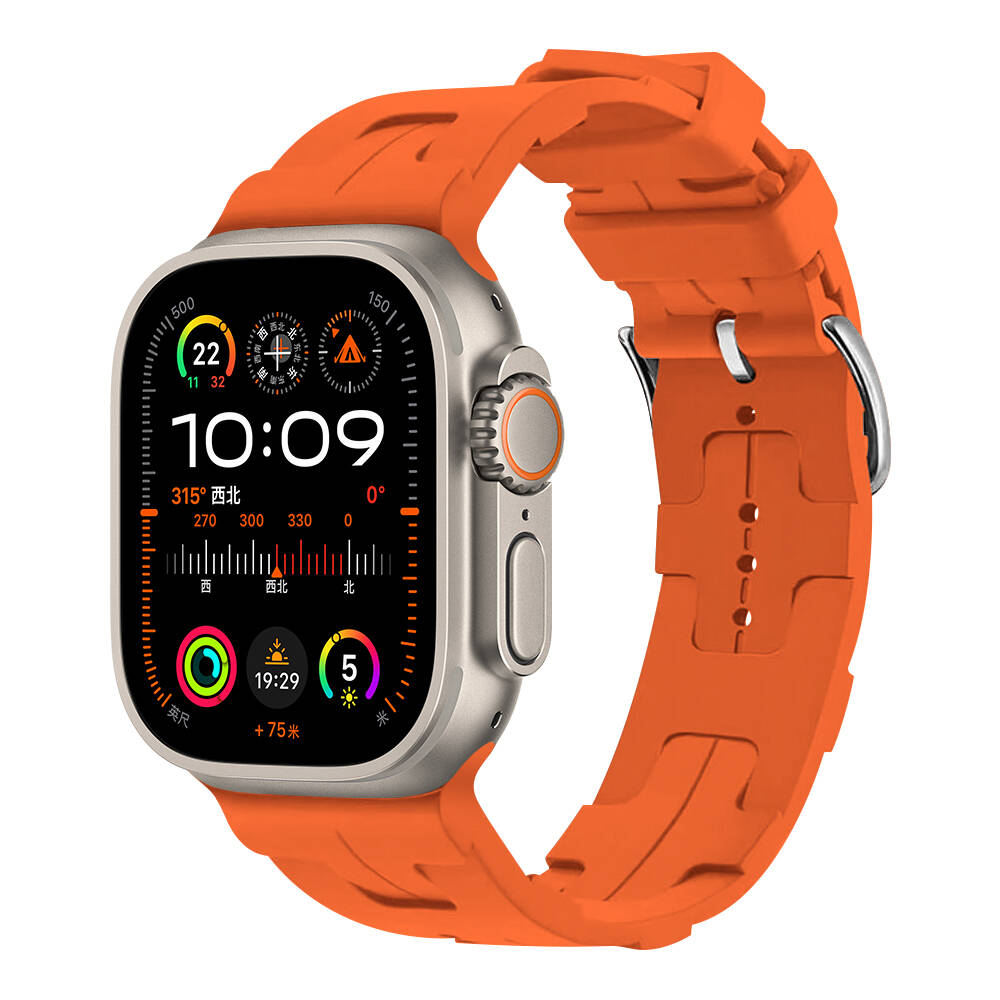 Apple Watch Ultra 49mm Uyumlu Kordon Silikon Yumuşak Esnek Metal Klipsli KRD-92 Kayış