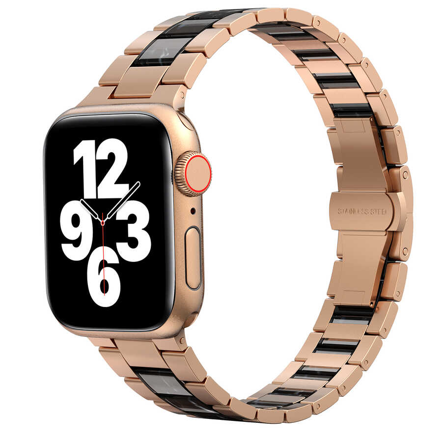 [RNZ-TA52794] Apple Watch 42mm Uyumlu Wiwu Resin Steel Belt Metal Kordon (Siyah)