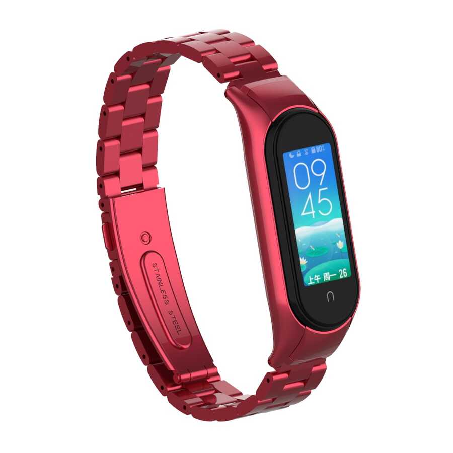 Xiaomi Mi Band 6 Uyumlu Kordon Paslanmaz Metal Baklalı Tasarım KRD-04 Kayış