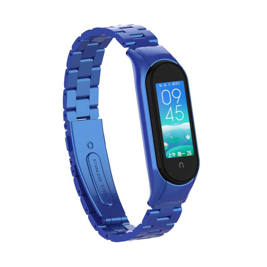 Xiaomi Mi Band 6 Uyumlu Kordon Paslanmaz Metal Baklalı Tasarım KRD-04 Kayış