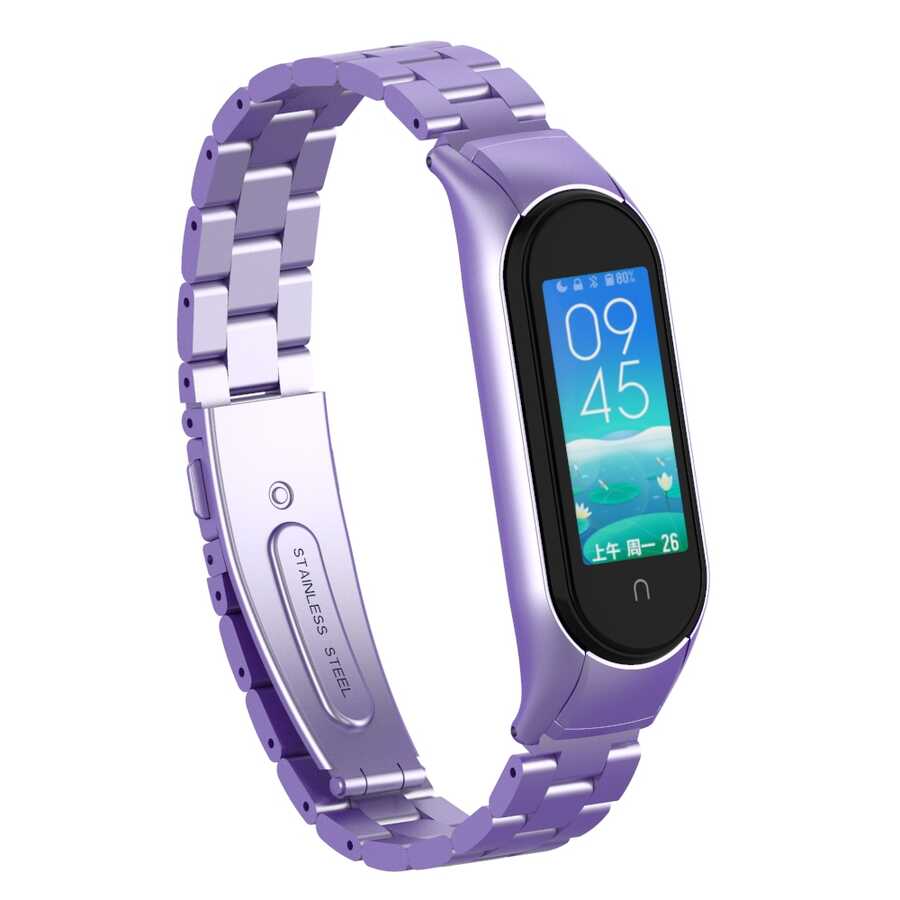 Xiaomi Mi Band 6 Uyumlu Kordon Paslanmaz Metal Baklalı Tasarım KRD-04 Kayış