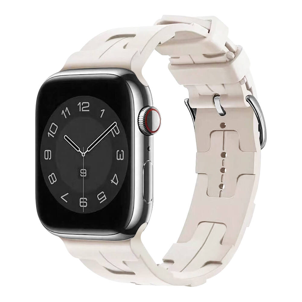 Apple Watch 7 41mm Uyumlu Kordon Silikon Yumuşak Esnek Metal Klipsli KRD-92 Kayış