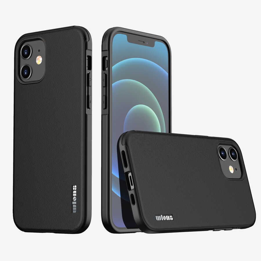 [RNZ-TA55798] Apple iPhone 12 Uyumlu Kılıf Wlons Hill Kapak (Siyah)