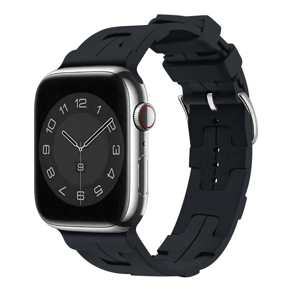 Apple Watch 7 45mm Uyumlu Kordon Silikon Yumuşak Esnek Metal Klipsli KRD-92 Kayış
