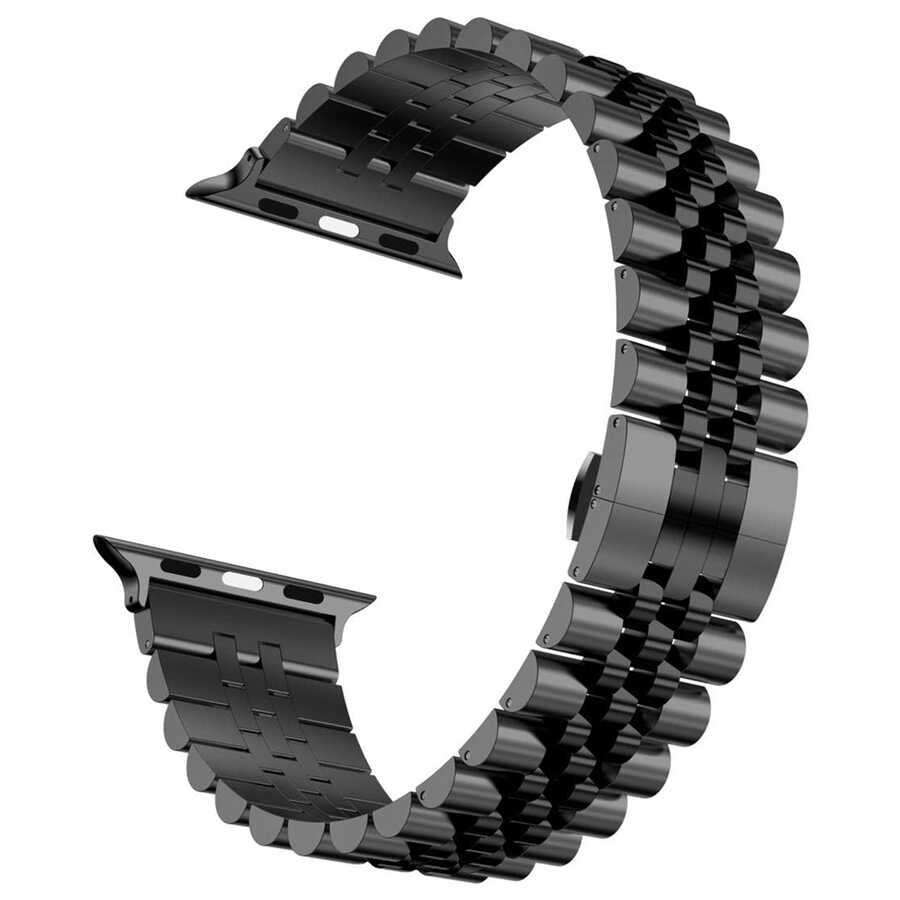 [RNZ-TA51832] Apple Watch 38mm Uyumlu Kordon Paslanmaz Çelik Rolex Metal KRD-36 Kayış (Siyah)