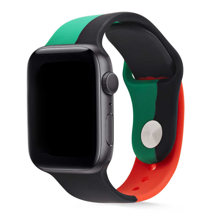 [RNZ-TA51582] Apple Watch 40mm Uyumlu Kordon Silikon Lansman Africa Renkli KRD-39 Strap Kayış