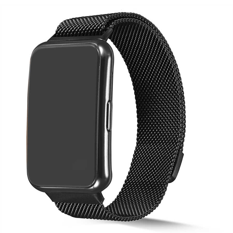 [RNZ-TA53693] Huawei Watch Fit Uyumlu Kordon Hasır Metal Mıknatıslı Örgü Zore KRD-01 Kayış (Siyah)