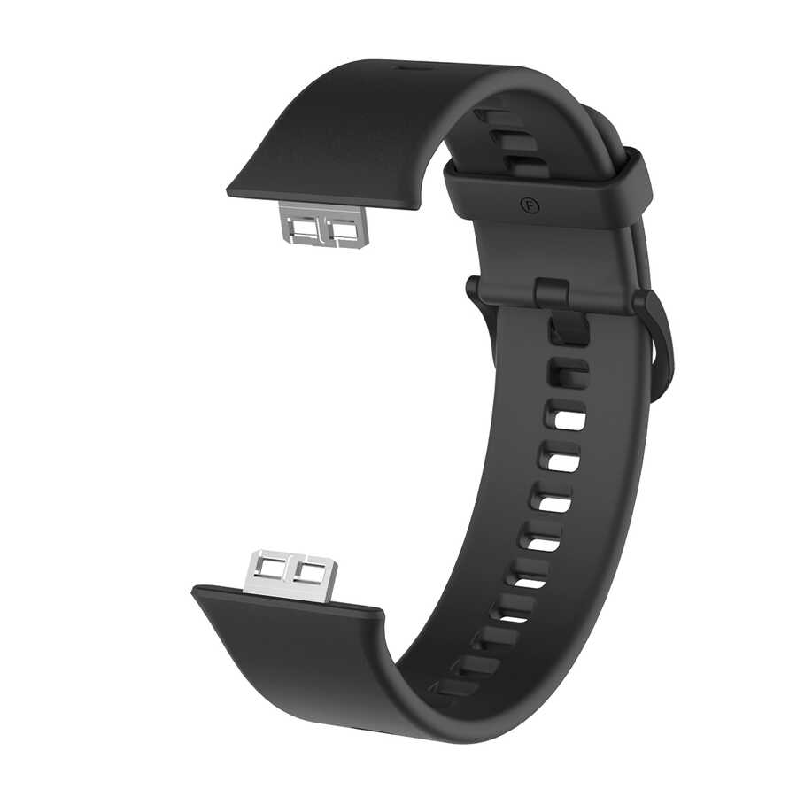 [RNZ-TA53718] Huawei Watch Fit Uyumlu Kordon Silikon Yumuşak Esnek Aparatlı KRD-43 Kayış (Siyah)