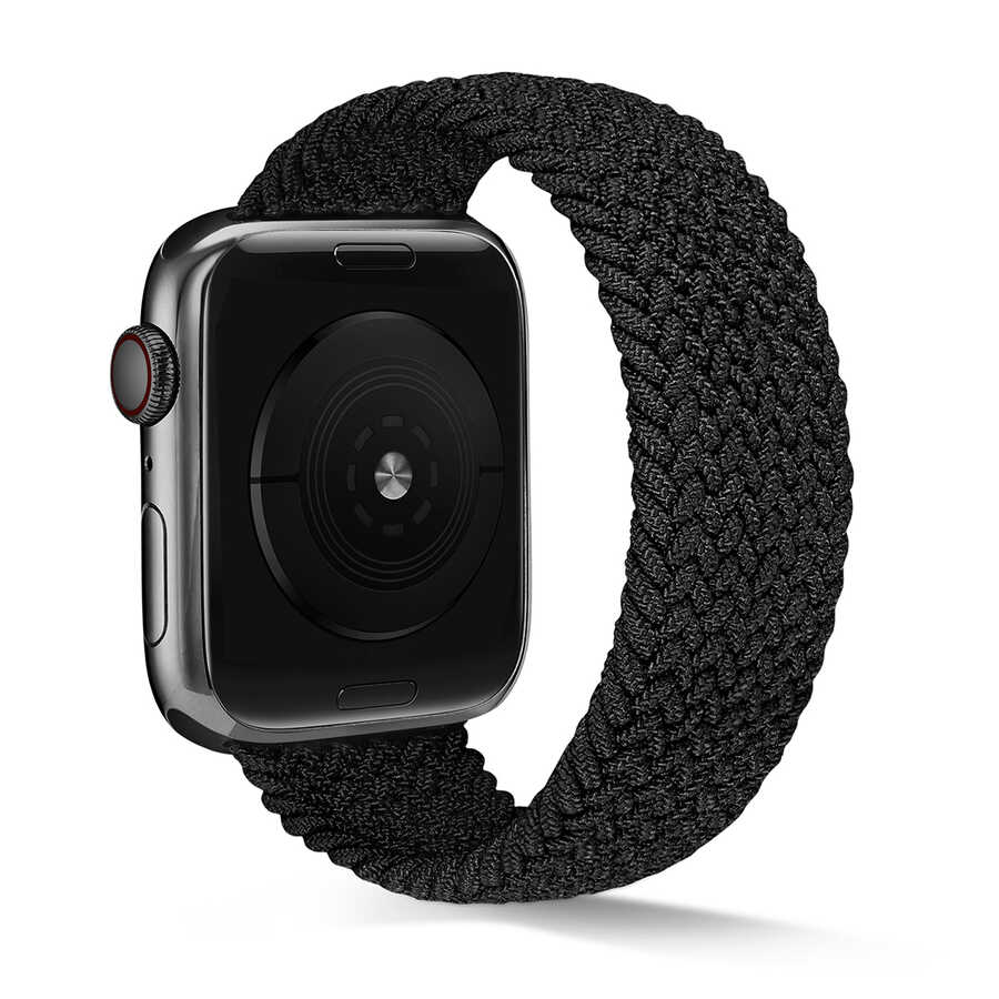 [RNZ-TA51886] Apple Watch 42mm Uyumlu Kordon Örgü İşlemeli Esnek KRD-38 Medium Kordon (Siyah)
