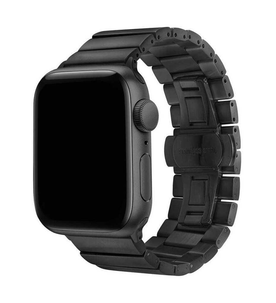 [RNZ-TA52209] Apple Watch 38mm Uyumlu Kordon Metal Paslanmaz KRD-41 Kayış (Siyah)