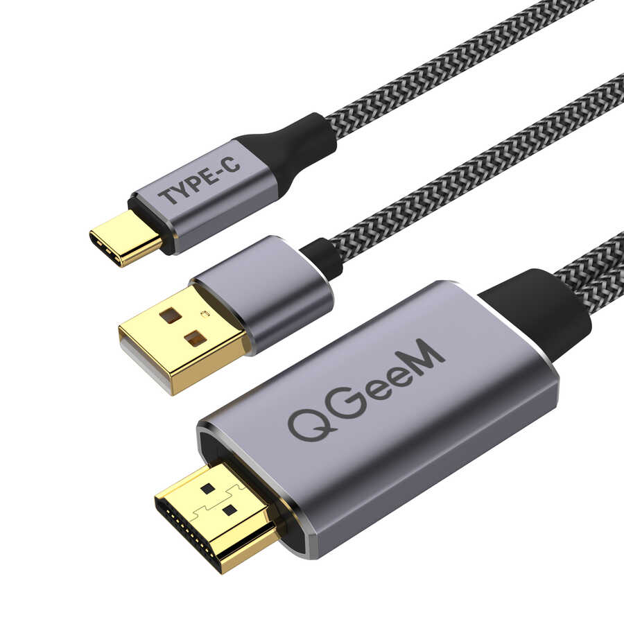 [RNZ-TA57021] Qgeem QG-UA12 Type-C To HDMI 2 in 1 Kablo