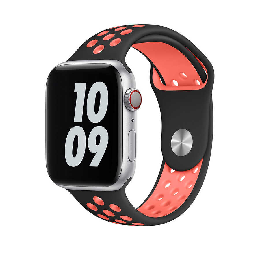 [RNZ-TA50843] Apple Watch 42mm Uyumlu Wiwu Dual Color Sport Band Silikon Kordon (Siyah-Kırmızı)