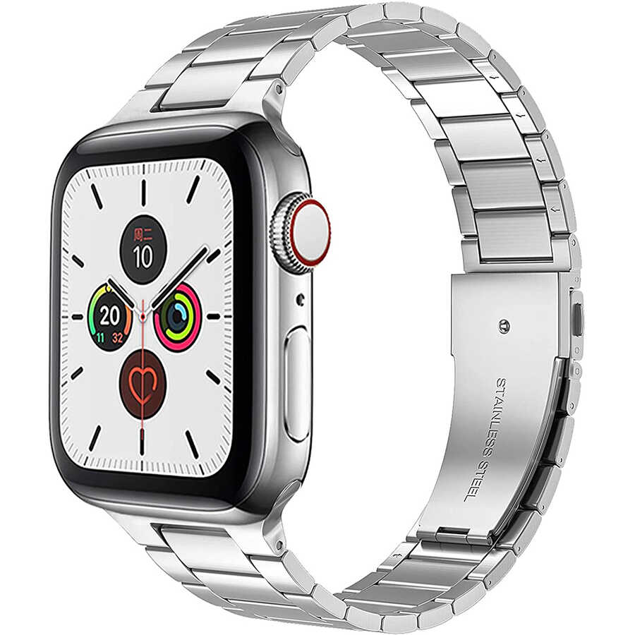 Apple Watch 38mm Uyumlu Wiwu Ultra Thin Steel Belt Three Beads Metal Kordon