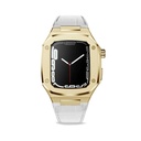 ​​​Apple Watch 44mm Uyumlu Kordon Deri Kordon Metal Kasa Korumalı Luxury KRD-67 Kayış
