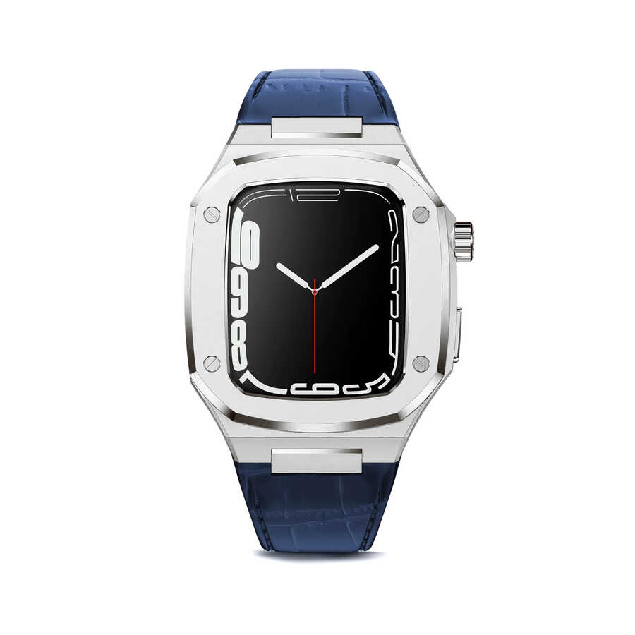 ​​​Apple Watch 44mm Uyumlu Kordon Deri Kordon Metal Kasa Korumalı Luxury KRD-67 Kayış