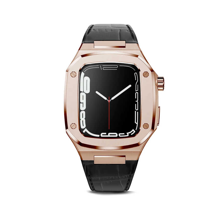 ​​​Apple Watch 44mm Uyumlu Kordon Deri Kordon Metal Kasa Korumalı Luxury KRD-67 Kayış