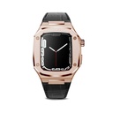 ​​​Apple Watch 44mm Uyumlu Kordon Deri Kordon Metal Kasa Korumalı Luxury KRD-67 Kayış