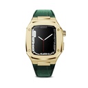 ​​​Apple Watch 44mm Uyumlu Kordon Deri Kordon Metal Kasa Korumalı Luxury KRD-67 Kayış