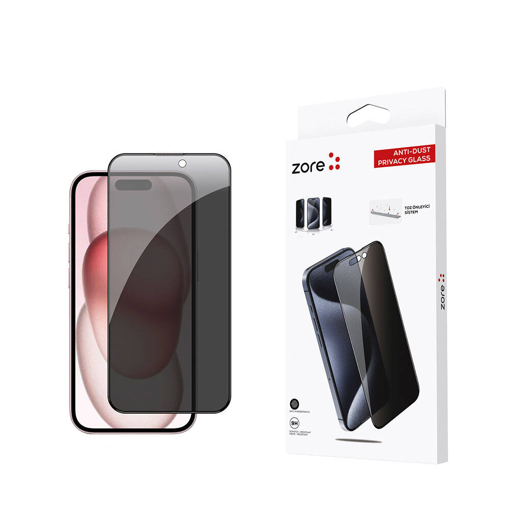 [RNZ-TA96960] Apple iPhone 15 Uyumlu Zore Anti-Dust Privacy Temperli Ekran Koruyucu