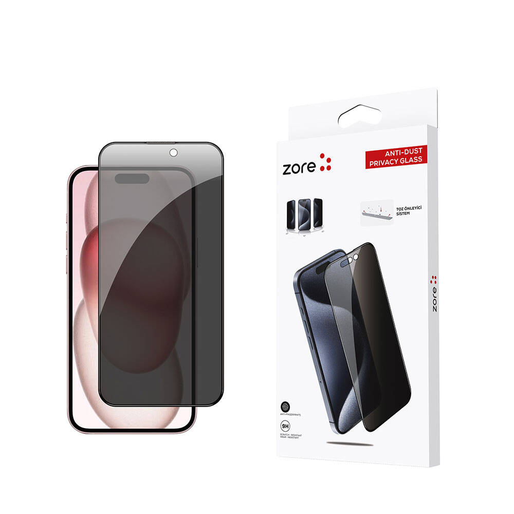 [RNZ-TA96961] Apple iPhone 15 Plus Uyumlu Zore Anti-Dust Privacy Temperli Ekran Koruyucu