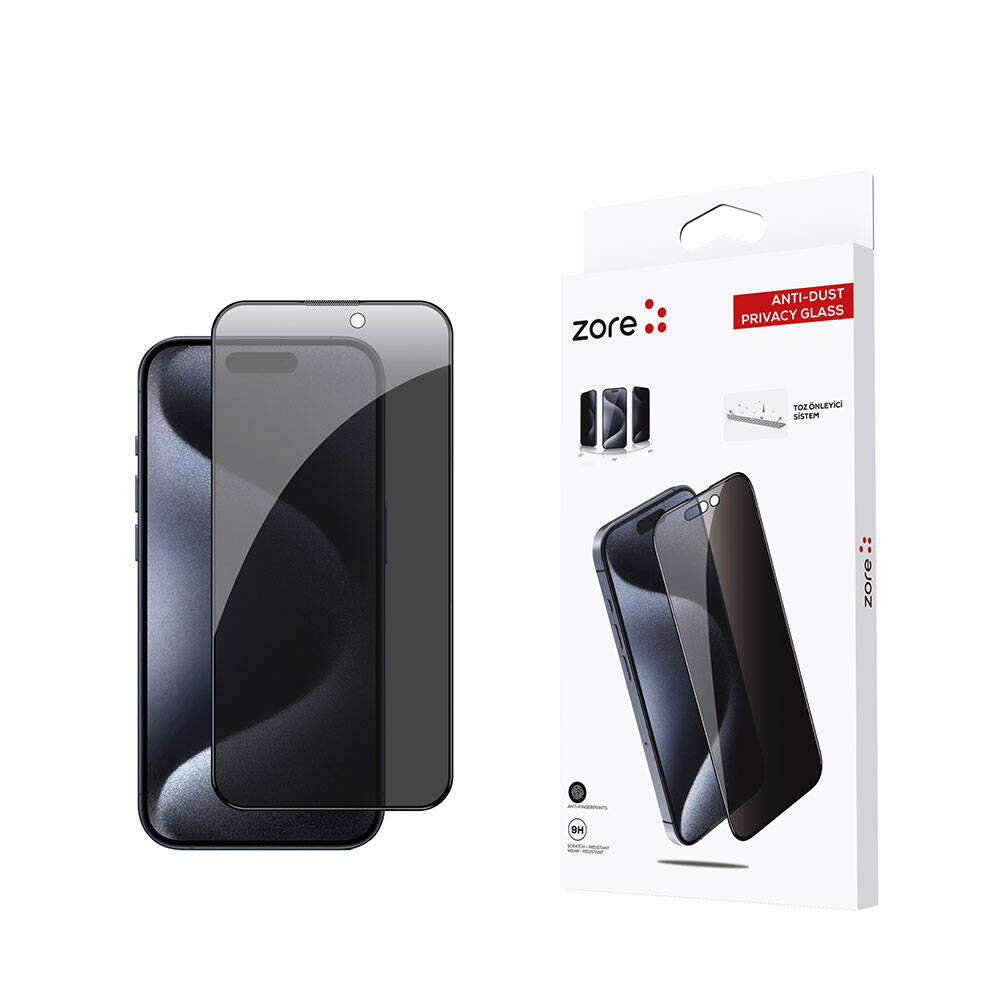 [RNZ-TA96962] Apple iPhone 15 Pro Uyumlu Zore Anti-Dust Privacy Temperli Ekran Koruyucu