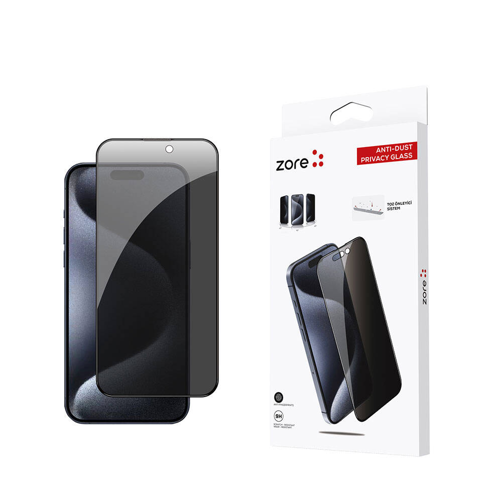 [RNZ-TA96963] Apple iPhone 15 Pro Max Uyumlu Zore Anti-Dust Privacy Temperli Ekran Koruyucu